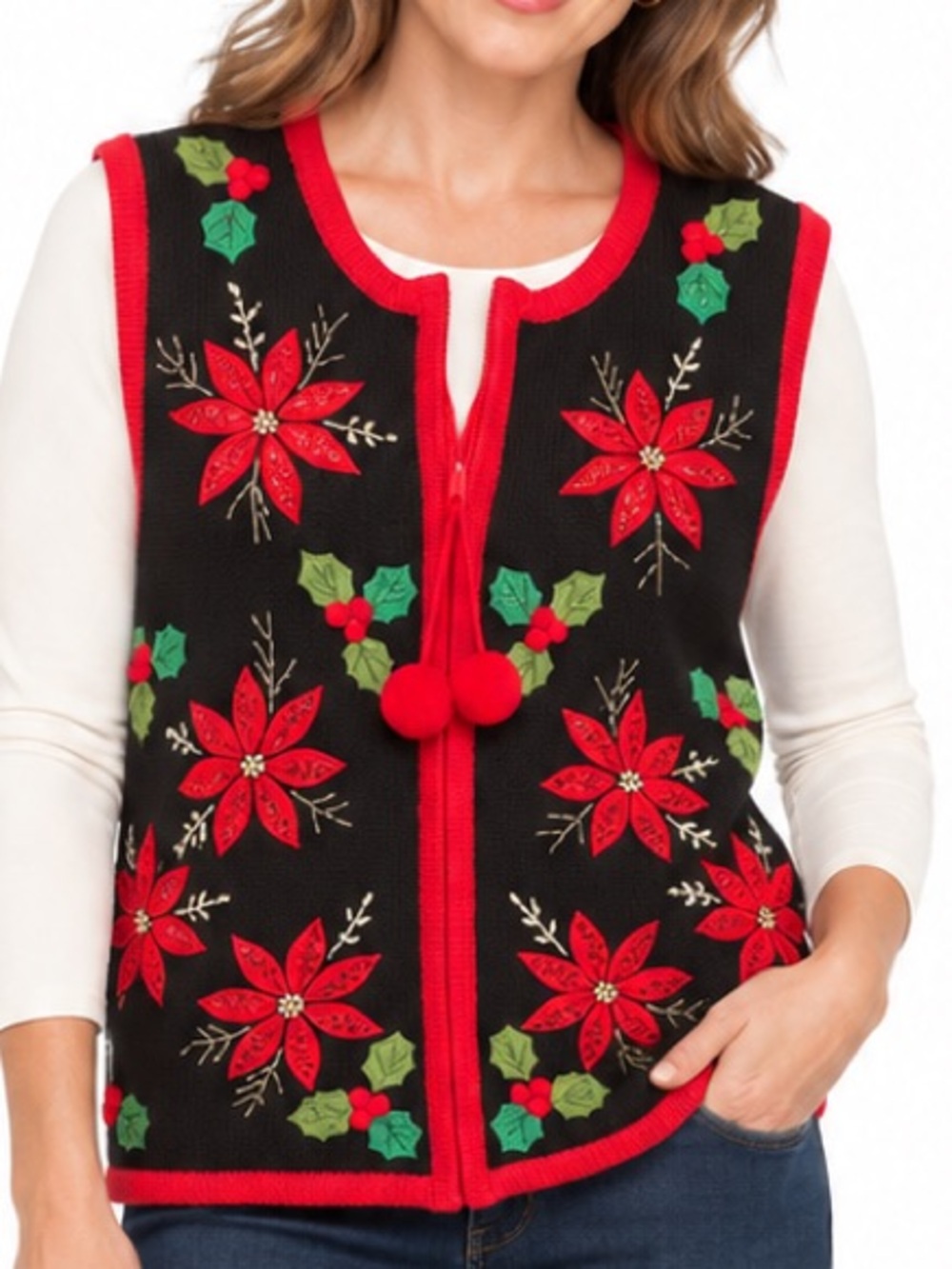 Inspire by One Step Up Christmas Poinsettia Embellished Ugly Christmas Sweater